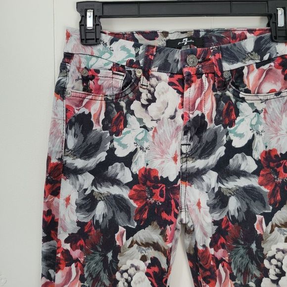 7 For All Mankind Red Pink Floral Skinny Jeans - Picture 2 of 12